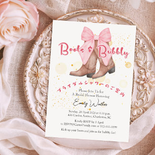 Boots and Bubbly Bridal Shower Coquette Pink Bow Invitation