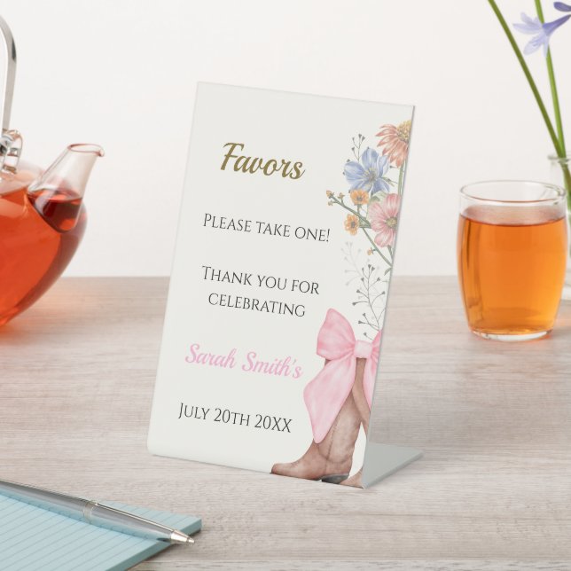 Boots and Bubbly Bridal Shower Favors Pedestal Sign (In SItu)