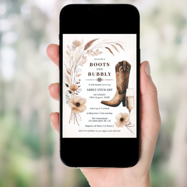 Boots And Bubbly Bridal Shower Invitation (Front Digital)