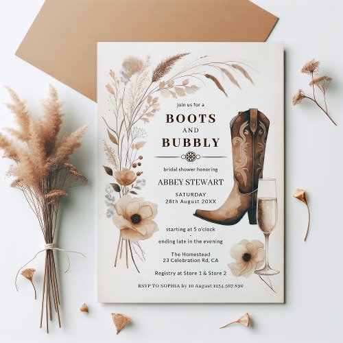 Boots And Bubbly Bridal Shower Invitation