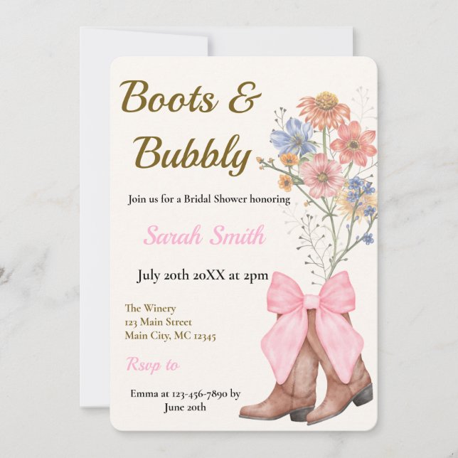 Boots and Bubbly Bridal Shower Invitation (Front)