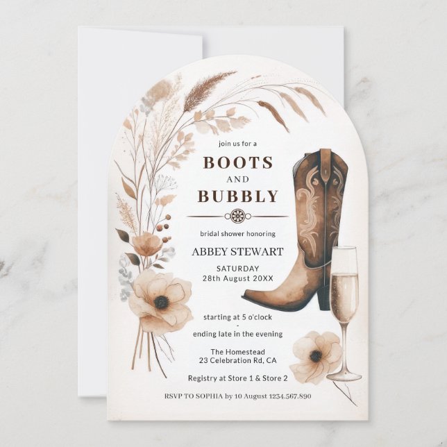 Boots and Bubbly Bridal Shower Invite Arch (Front)