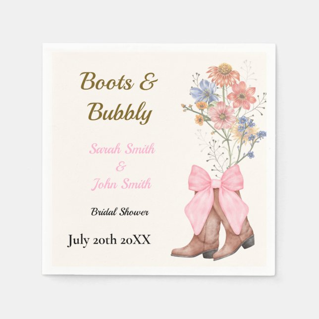 Boots and Bubbly Bridal Shower Napkins (Front)