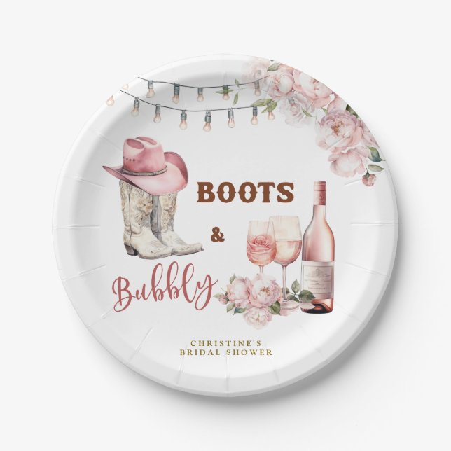 Boots and Bubbly Bridal Shower Paper Plates (Front)