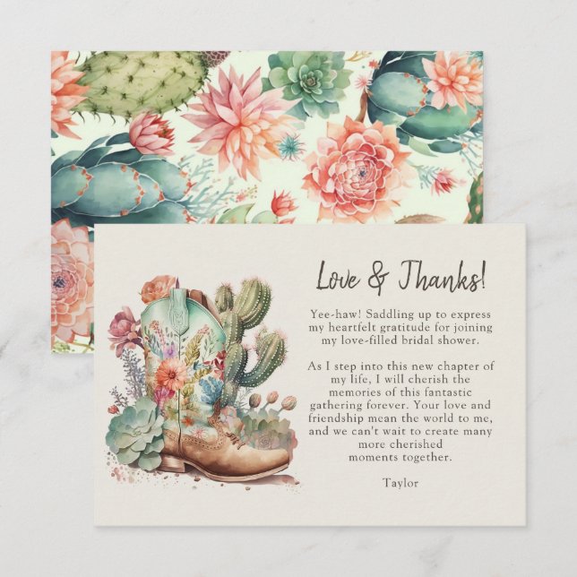 Boots and Bubbly Bridal Shower Thank You Card (Front/Back)