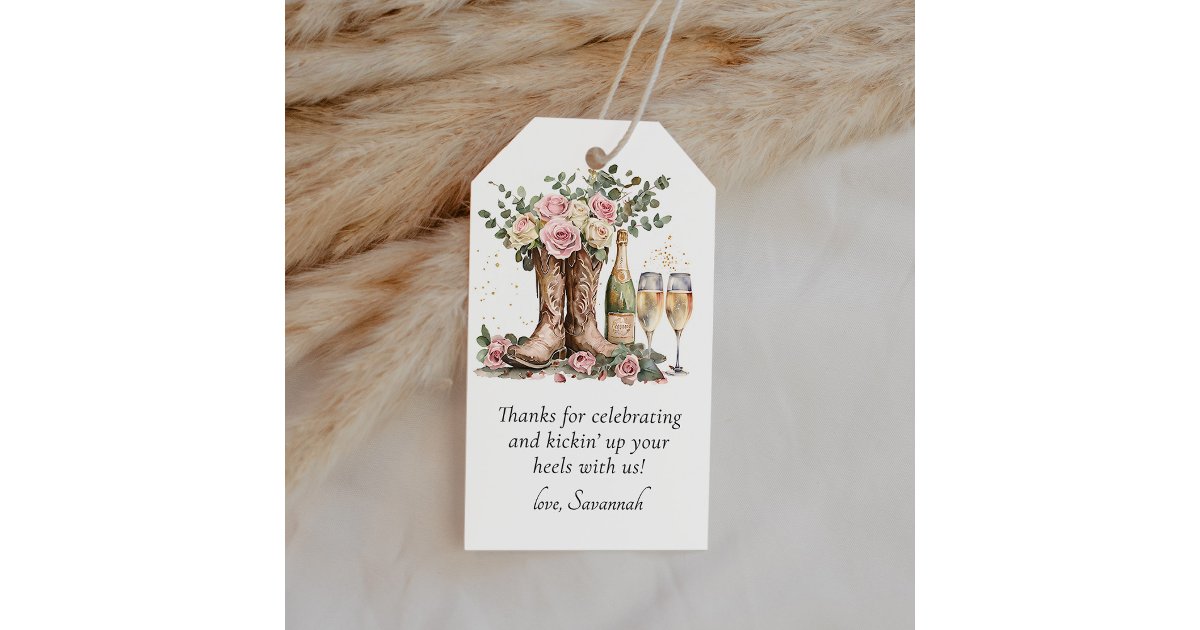 Boots and Bubbly Bridal Shower Thank You Favor Gift Tags | Zazzle