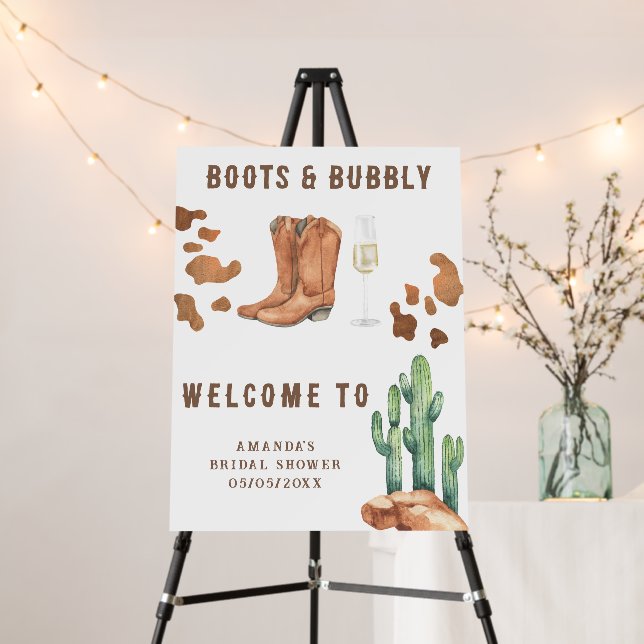 Boots and bubbly Bridal shower welcome Foam Board (In Situ (Stand))