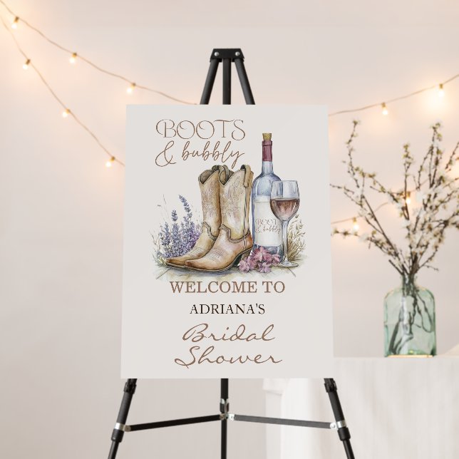Boots and Bubbly Bridal Shower Welcome Foam Board (In Situ (Stand))