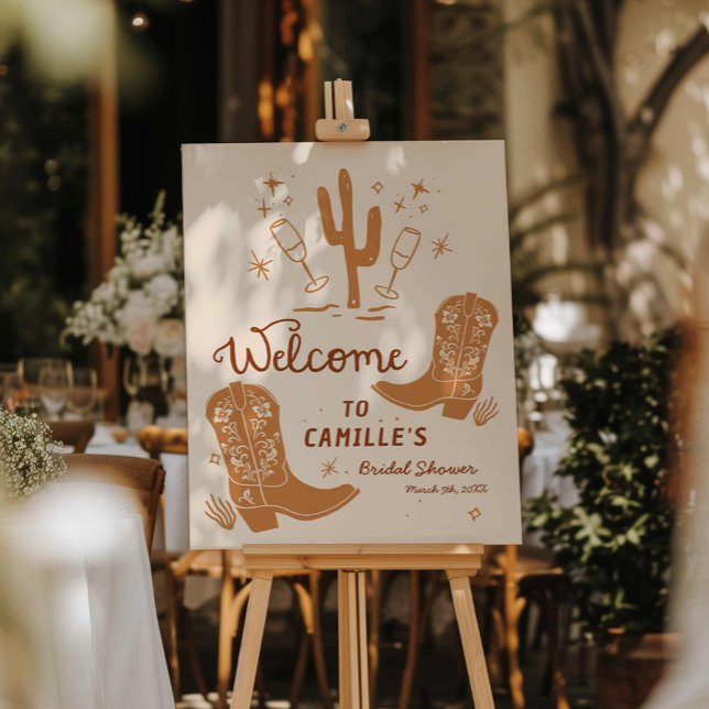 Boots and Bubbly Bridal Shower Welcome Sign (Boots and Bubbly Whimsical Welcome Sign)