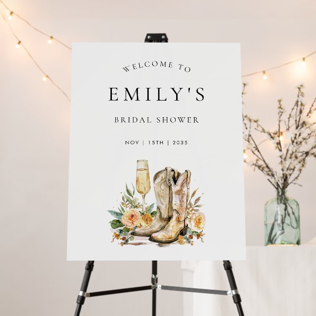Boots and Bubbly Bridal Shower Welcome Sign (In Situ (Stand))