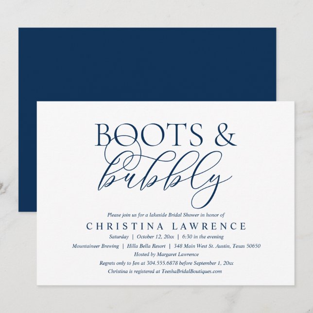 Boots and Bubbly, Bride to be, Bridal Shower Invit Invitation (Front/Back)