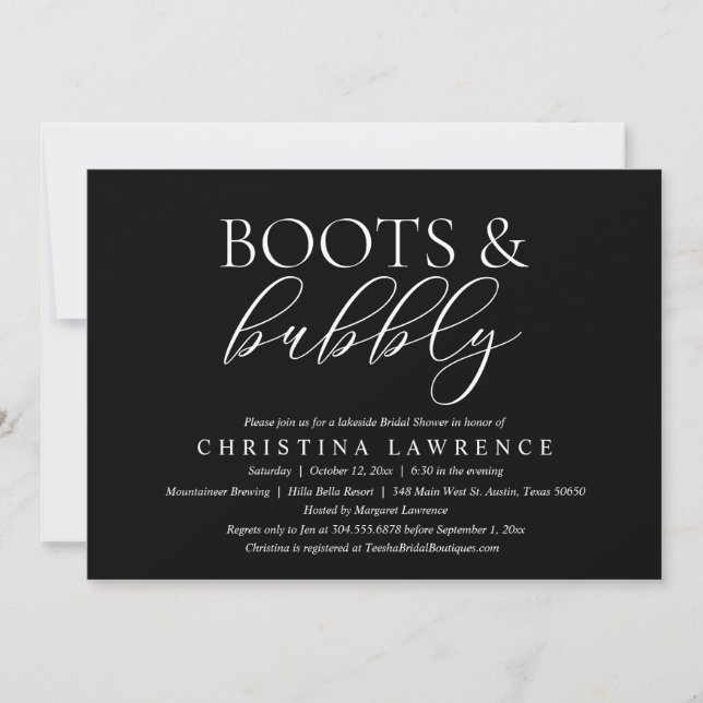 Boots and Bubbly, Bride to be, Bridal Shower Invitation (Front)