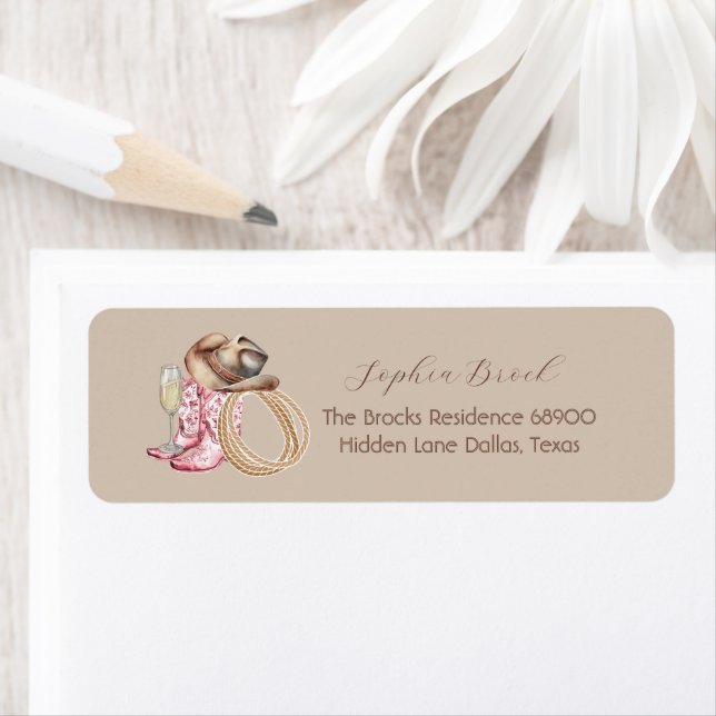  Boots and Bubbly Brown Western Bridal Shower Label (Insitu)