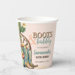 Boots and Bubbly Cactus Cowgirl Pink Birthday Paper Cups