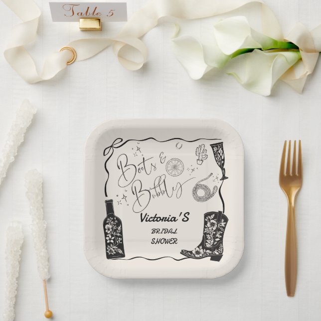Boots and Bubbly Champagne Western Bridal Shower Paper Plates (Wedding)
