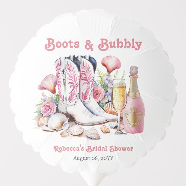 Boots and Bubbly Coastal Cowgirl Bridal Shower Balloon (Front)
