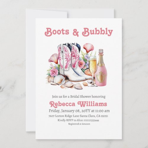 Boots and Bubbly Coastal Cowgirl Bridal Shower Invitation