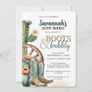 Boots and Bubbly Country Cowgirl 30th Birthday Invitation