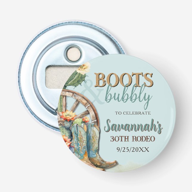 Boots and Bubbly Country Cowgirl Aqua Birthday Bottle Opener (Front)