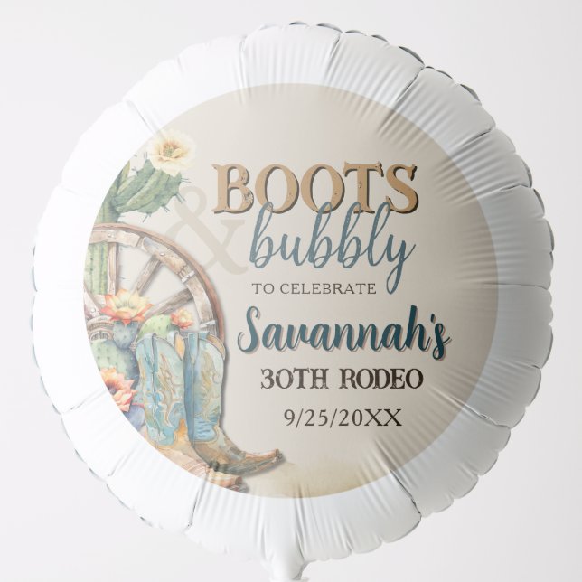 Boots and Bubbly Country Cowgirl Western Birthday Balloon (Front)