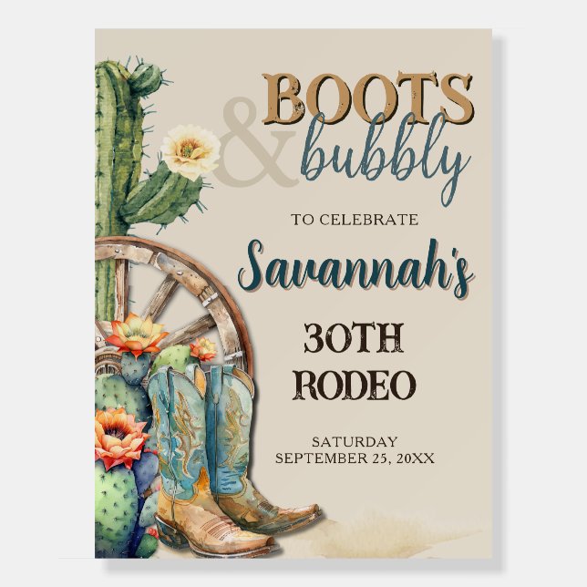 Boots and Bubbly Country Cowgirl Western Birthday Foam Board (Back)