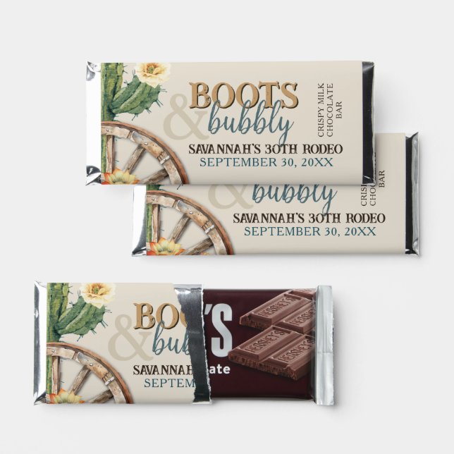 Boots and Bubbly Country Cowgirl Western Birthday Hershey Bar Favors (Front)