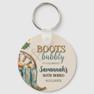 Boots and Bubbly Country Cowgirl Western Birthday Keychain