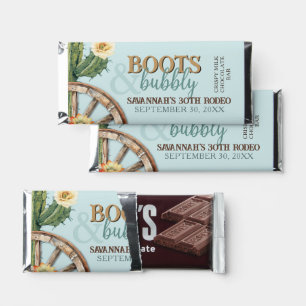 Boots and Bubbly Country Girl Teal Aqua Birthday Hershey Bar Favors