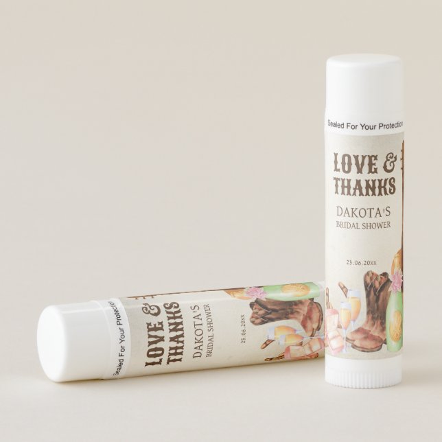 Boots and bubbly cowgirl bridal shower favors lip balm (Front)
