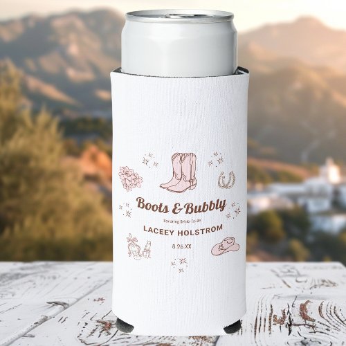 Boots And Bubbly Cowgirl Bridal Shower Party Favor Seltzer Can Cooler