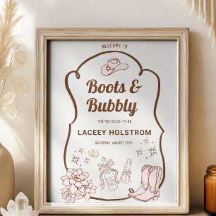 Boots And Bubbly Cowgirl Bridal Shower Welcome  Poster