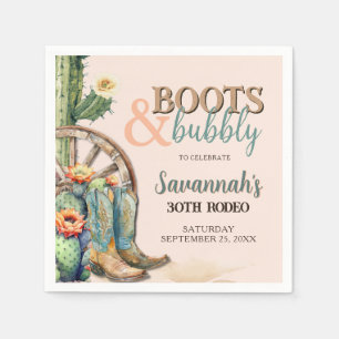 Boots and Bubbly Cowgirl Cactus Rodeo Birthday Napkins