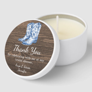 Boots and Bubbly Cowgirl Floral Bridal Shower wood Mini Candle Favors