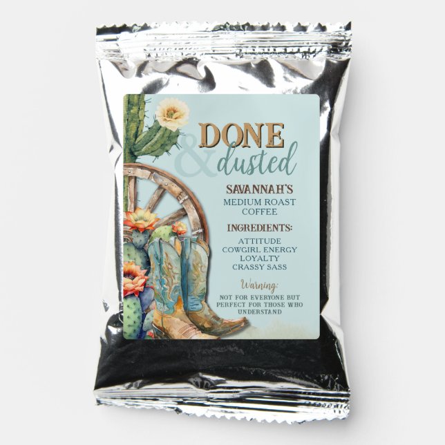 Boots and Bubbly Cowgirl Teal Western Birthday Coffee Drink Mix (Front)