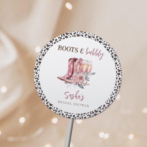 Boots and Bubbly Elegant Pink Bridal Shower Classic Round Sticker