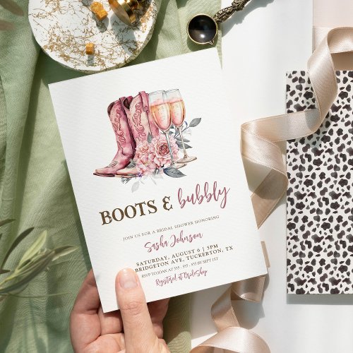 Boots and Bubbly Elegant Pink Bridal Shower Invitation
