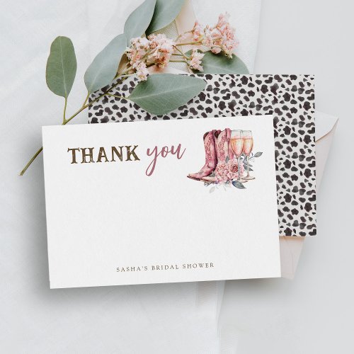 Boots and Bubbly Elegant Pink Bridal Shower Note Card