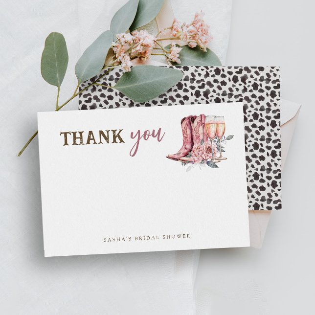 Boots and Bubbly Elegant Pink Bridal Shower Note Card (Creator Uploaded)