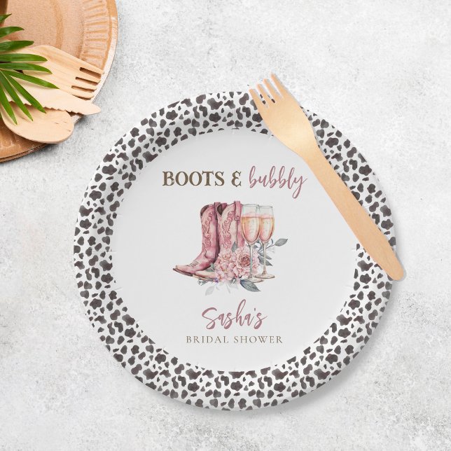 Boots and Bubbly Elegant Pink Bridal Shower Paper Plates (Creator Uploaded)