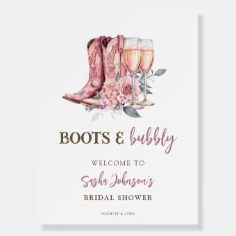 Boots and Bubbly Elegant Pink Bridal Shower Sign Zazzle