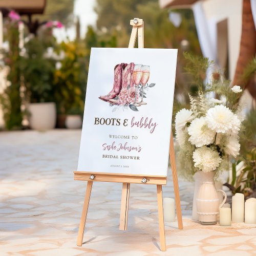 Boots and Bubbly Elegant Pink Bridal Shower Sign