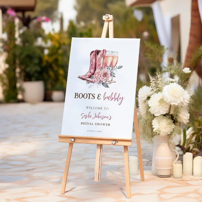 Boots and Bubbly Elegant Pink Bridal Shower Sign (Creator Uploaded)
