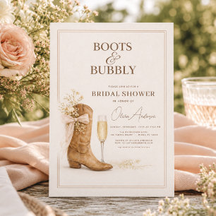 Boots and Bubbly Floral Bow Bridal Shower Invitation