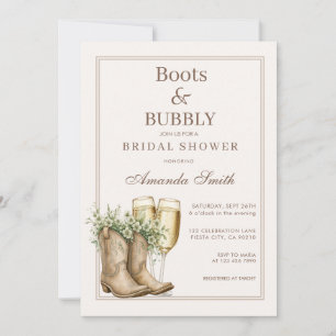 Boots and Bubbly Floral Champagne Bridal Shower  Invitation