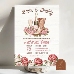 Boots and Bubbly Floral Champagne Bridal Shower Invitation