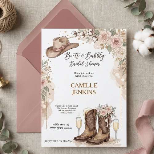 Boots and Bubbly Hand Drawn Bridal Shower Invitati Invitation