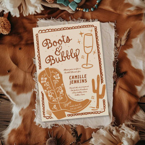 Boots and Bubbly Hand Drawn Bridal Shower Invitation