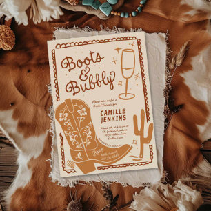 Boots and Bubbly Hand Drawn Bridal Shower Invitation