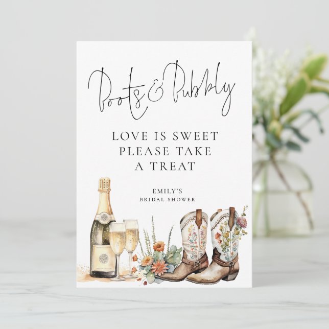 Boots and Bubbly Love is Sweet Bridal Shower Invitation (Standing Front)
