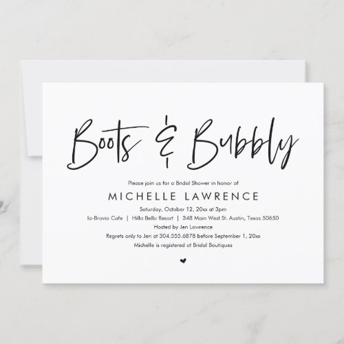 Boots and Bubbly Modern Casual Bridal Shower Invitation